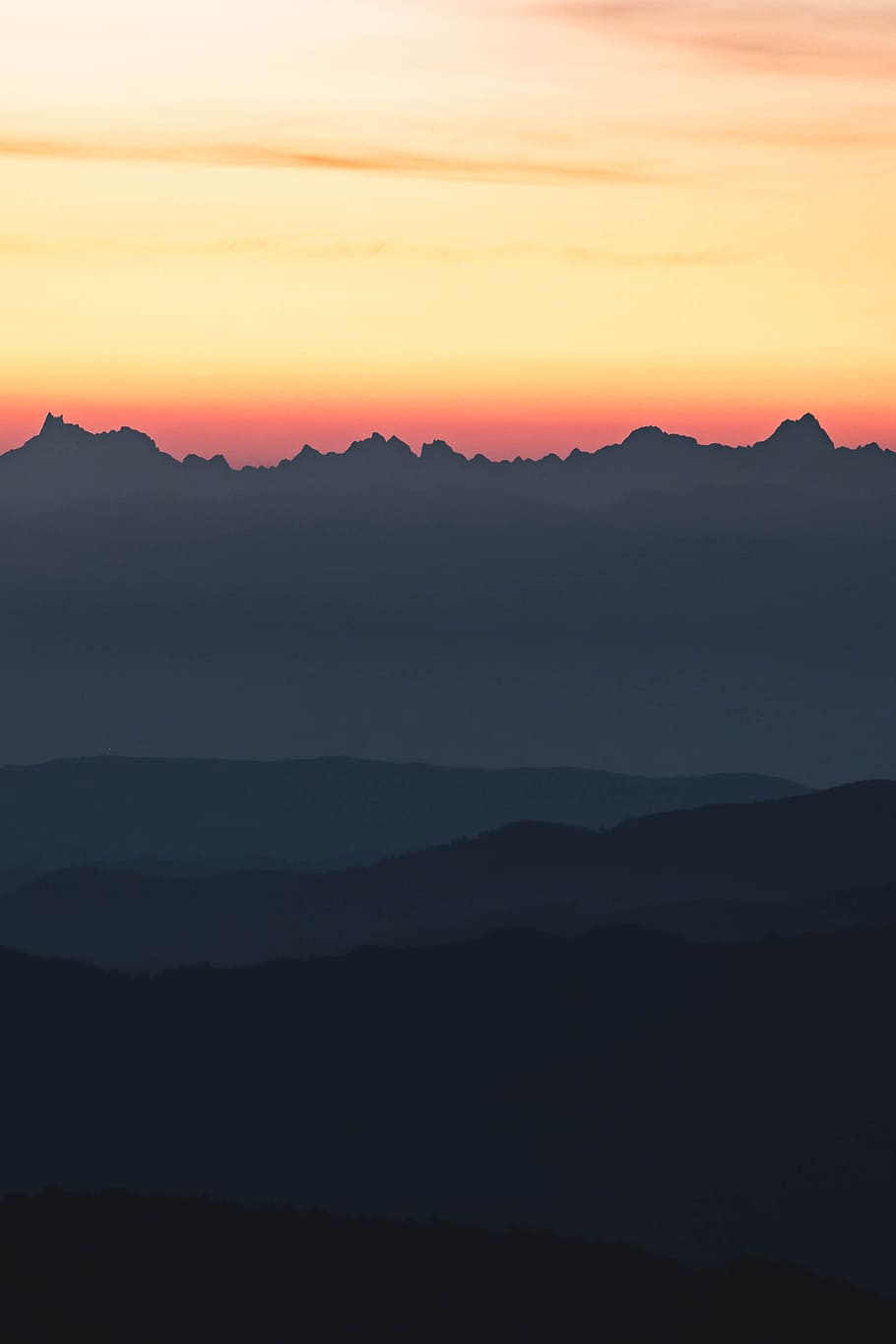 silhouette of mountain during sunse, layer, landscape, wallpaper HD wallpaper