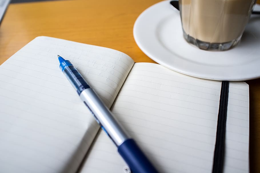 writing, ink pen, diary, blank pages, brainstorming, table HD wallpaper
