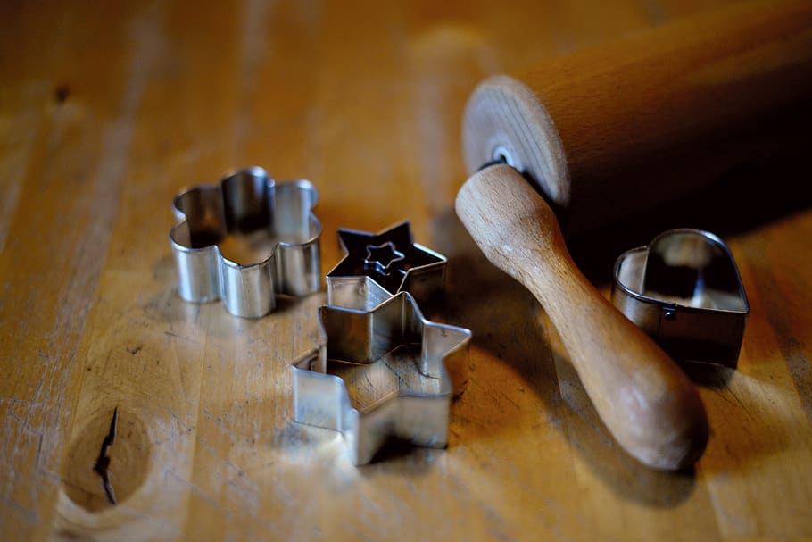 bake cookies, dough roller, rolling pin, ausstechförmchen HD wallpaper