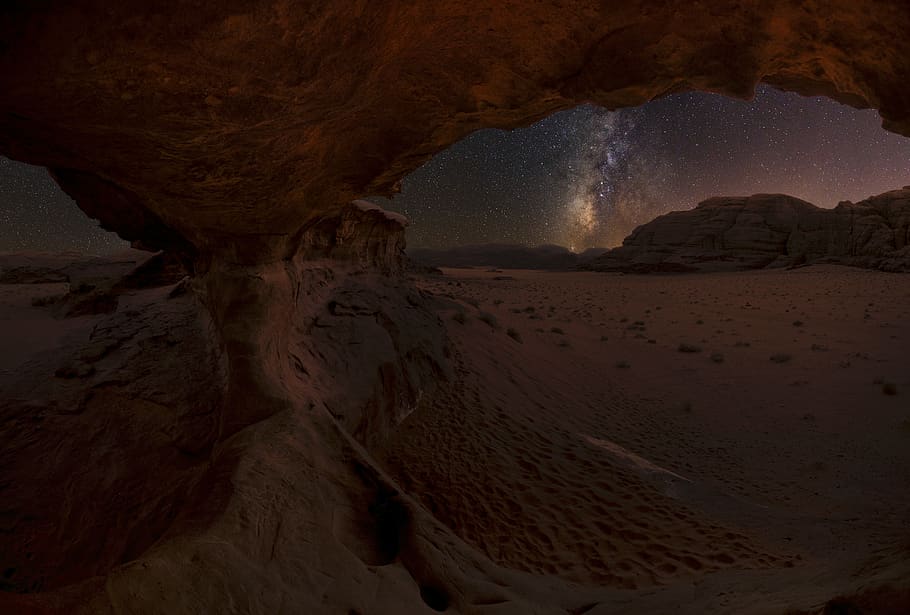 Rock Formation, arid, canyon, cave, cosmos, desert, galaxy, nature HD wallpaper