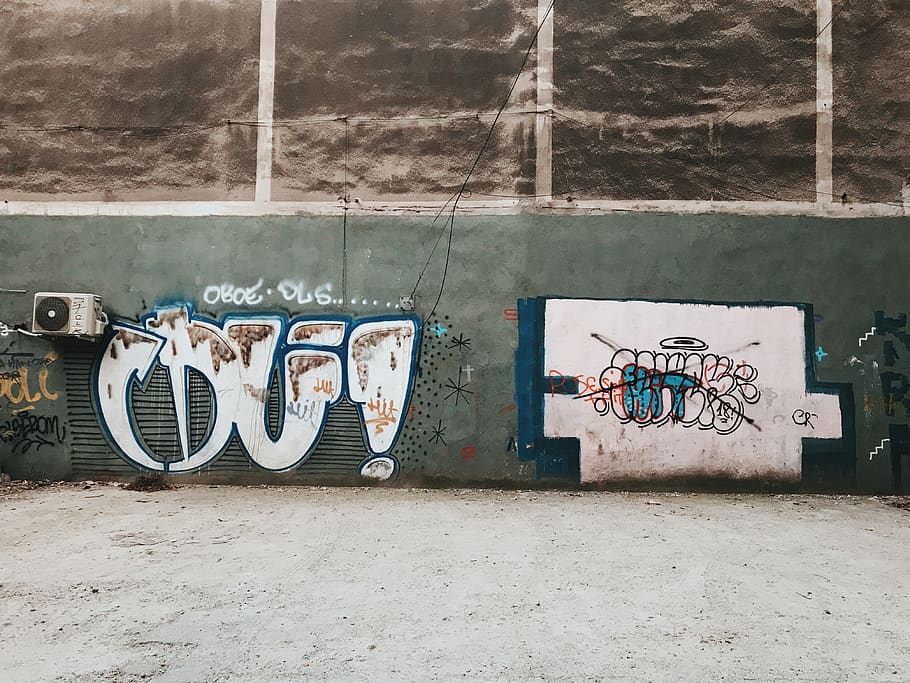 white and blue graffiti, art, painting, mural, wall, bike, bicycle HD wallpaper