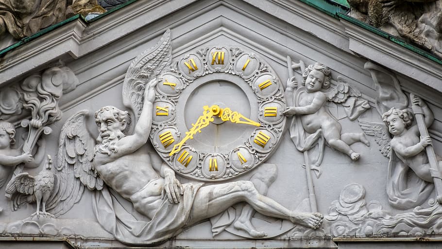 clock, sculpture, man, angel, time, pointer, timepiece, statue HD wallpaper