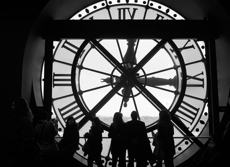paris, france, musée d'orsay, museum, horloge, clock, black and white, HD wallpaper