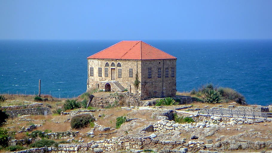 lebanon, byblos, beach, sea, house, architecture, built structure, HD wallpaper