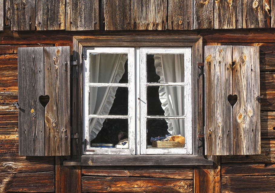 window, wooden windows, shutter, old, facade, woodhouse, farmhouse, HD wallpaper