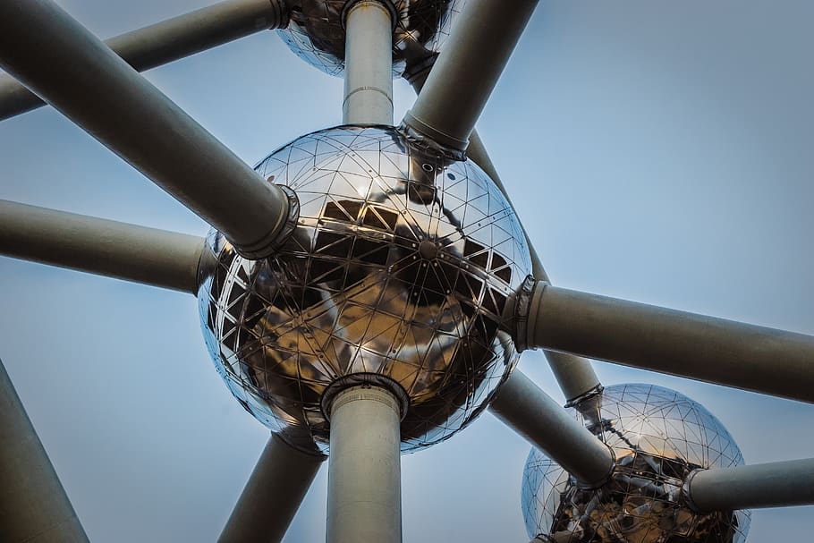 belgium, brussels, monument, architecture, atonium, metal, reflection HD wallpaper