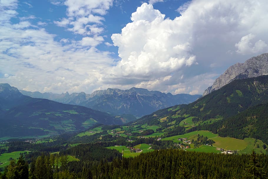 Photo of Mountains, blue sky, calm, clouds, daylight, environment HD wallpaper