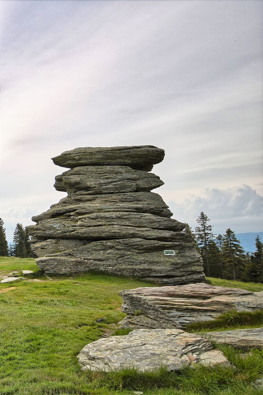 devil stone, styria, nature, clouds, rock, sky, austria, grass, HD wallpaper