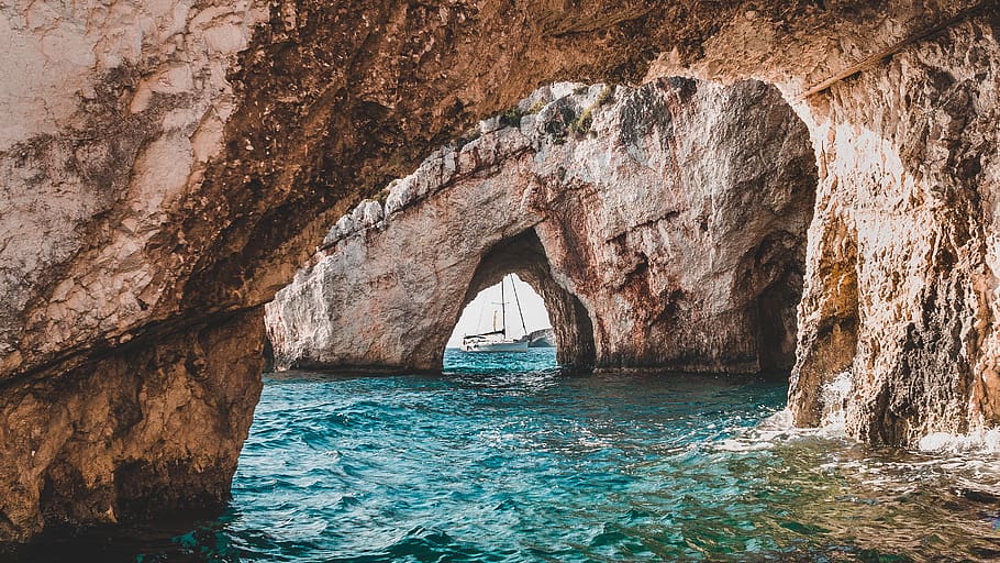 underwater caves during daytime, rock, rock - object, solid, arch HD wallpaper