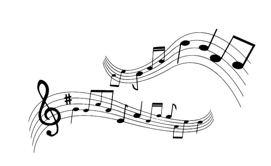 Wavy lines of musical notes on warped staves., silhouette, clef, HD wallpaper