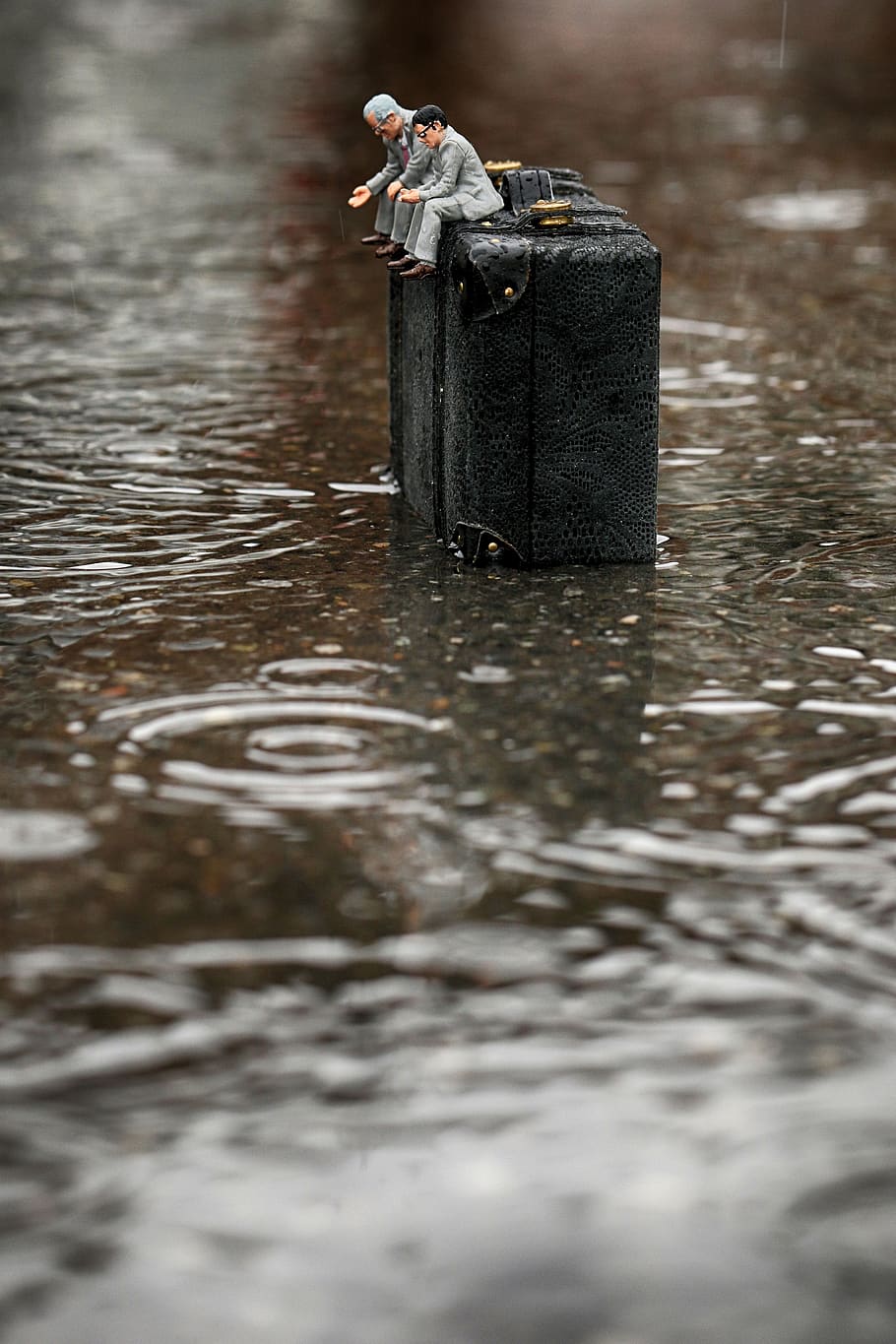 miniature, figurine, small, rain, puddle, selective focus, no people, HD wallpaper