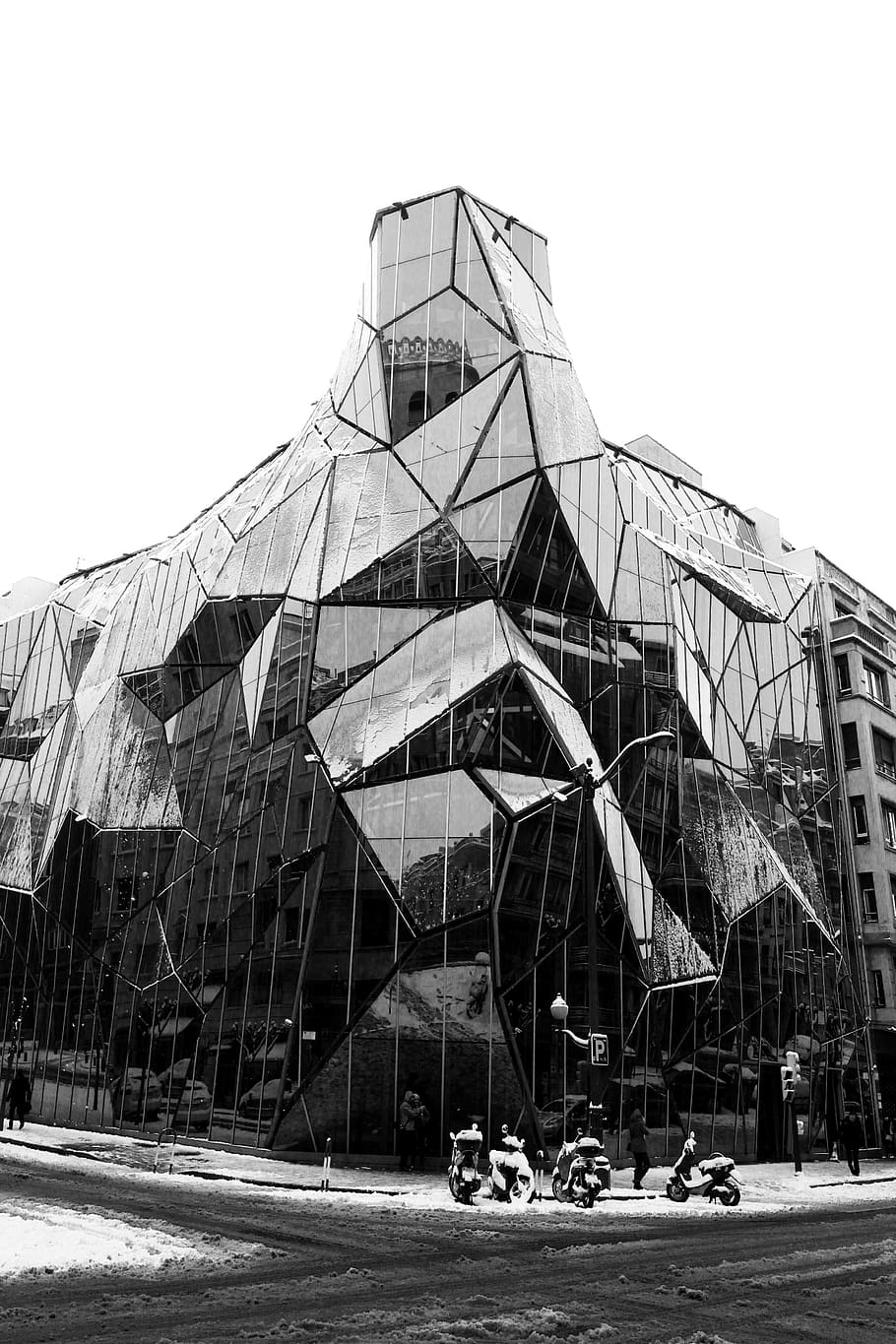 spain, bilbao, modern, reflection, glass, winter, snow, trend HD wallpaper