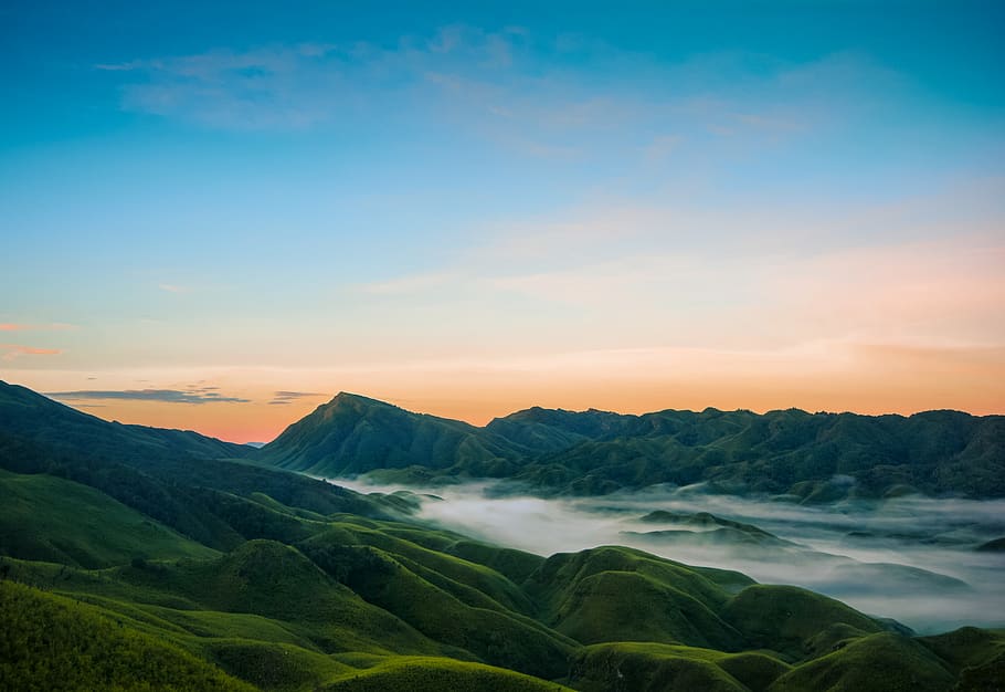 mountains covered with fogs, sky, beauty in nature, scenics - nature HD wallpaper