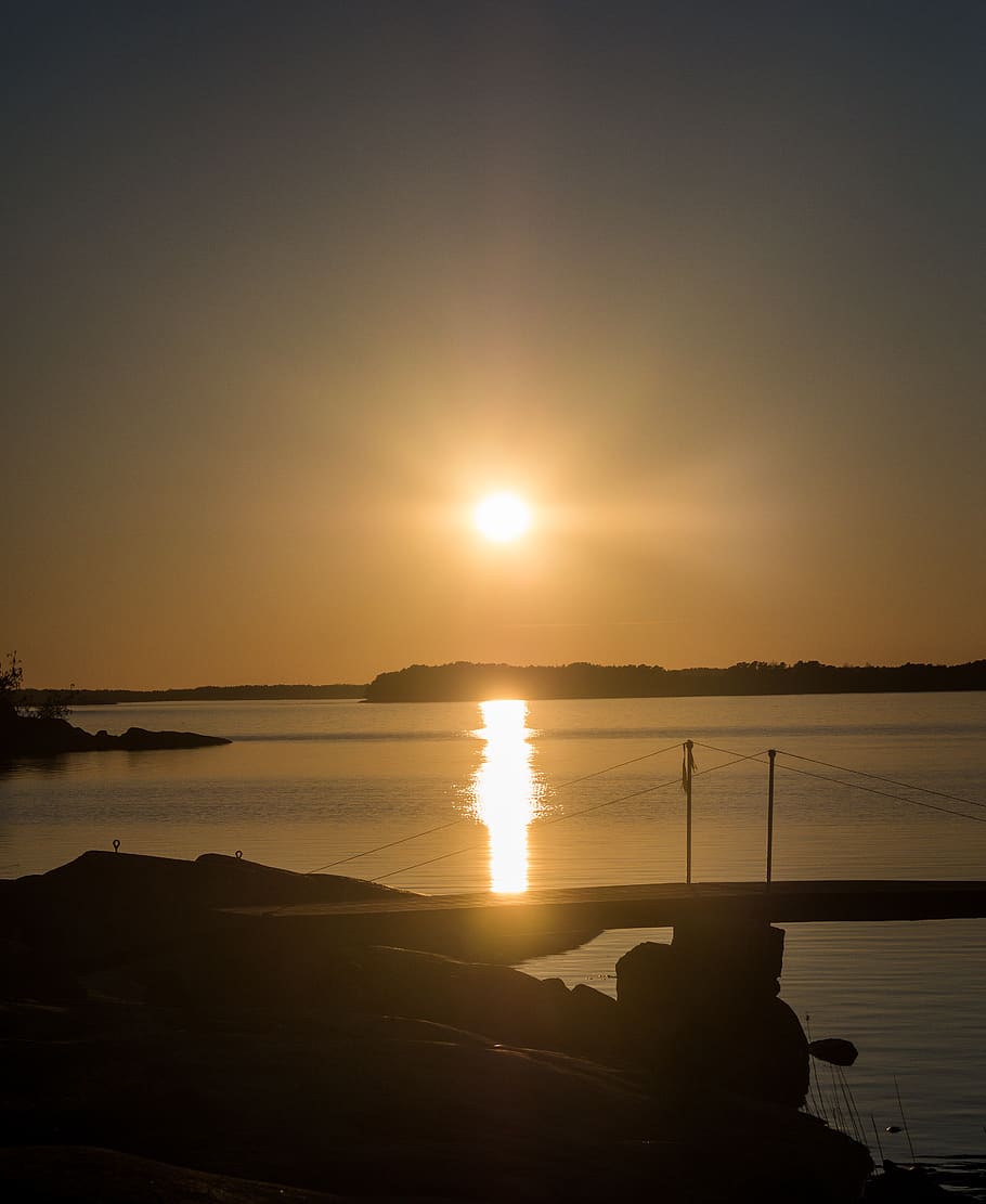 sunset, ocean, archipelago, dck, summer, juhannus, midsummer HD wallpaper
