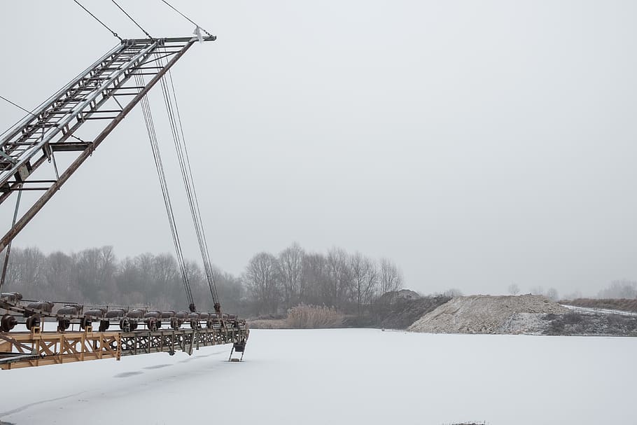 germany, ulm, winter, lake, machine, cold temperature, snow HD wallpaper