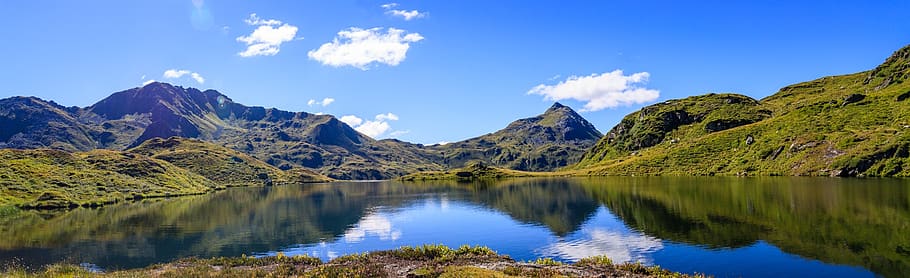 nature, panoramic image, landscape, mountain, panorama, waters HD wallpaper