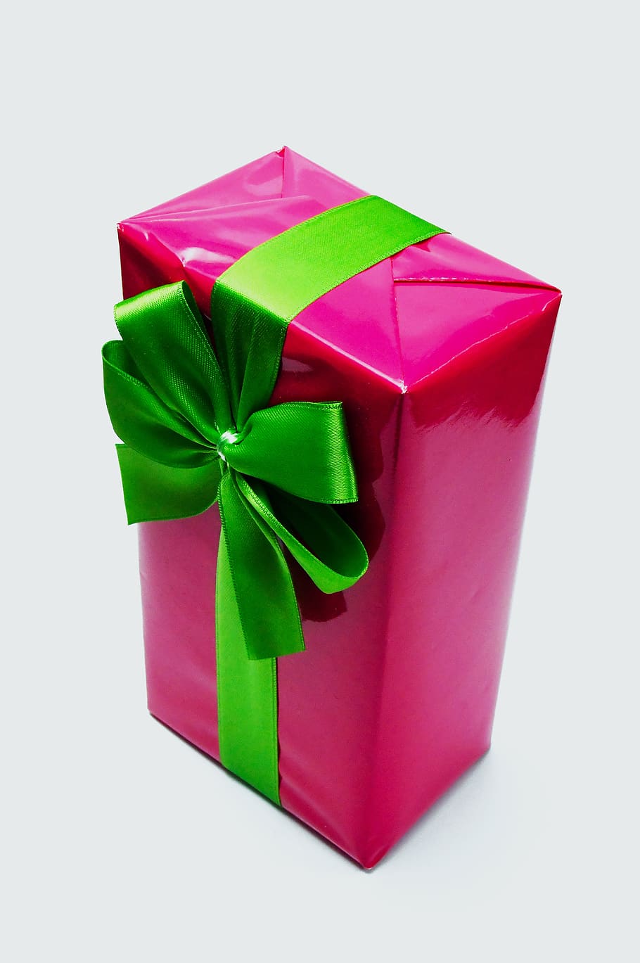 pink, packaging, box, wrapping, green bow, design, background HD wallpaper