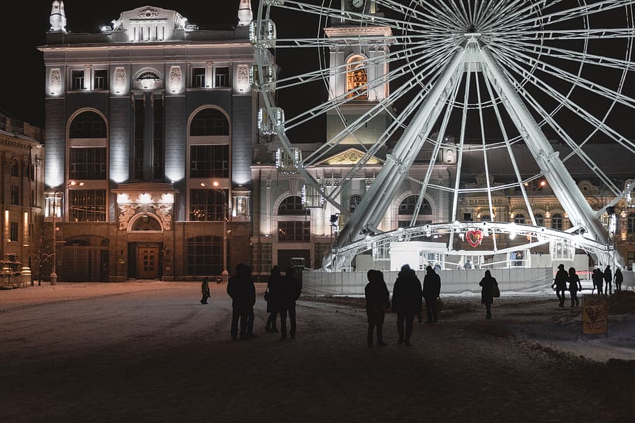 ukraine, kyiv, square, night, people, street, ferriswheel, public HD wallpaper