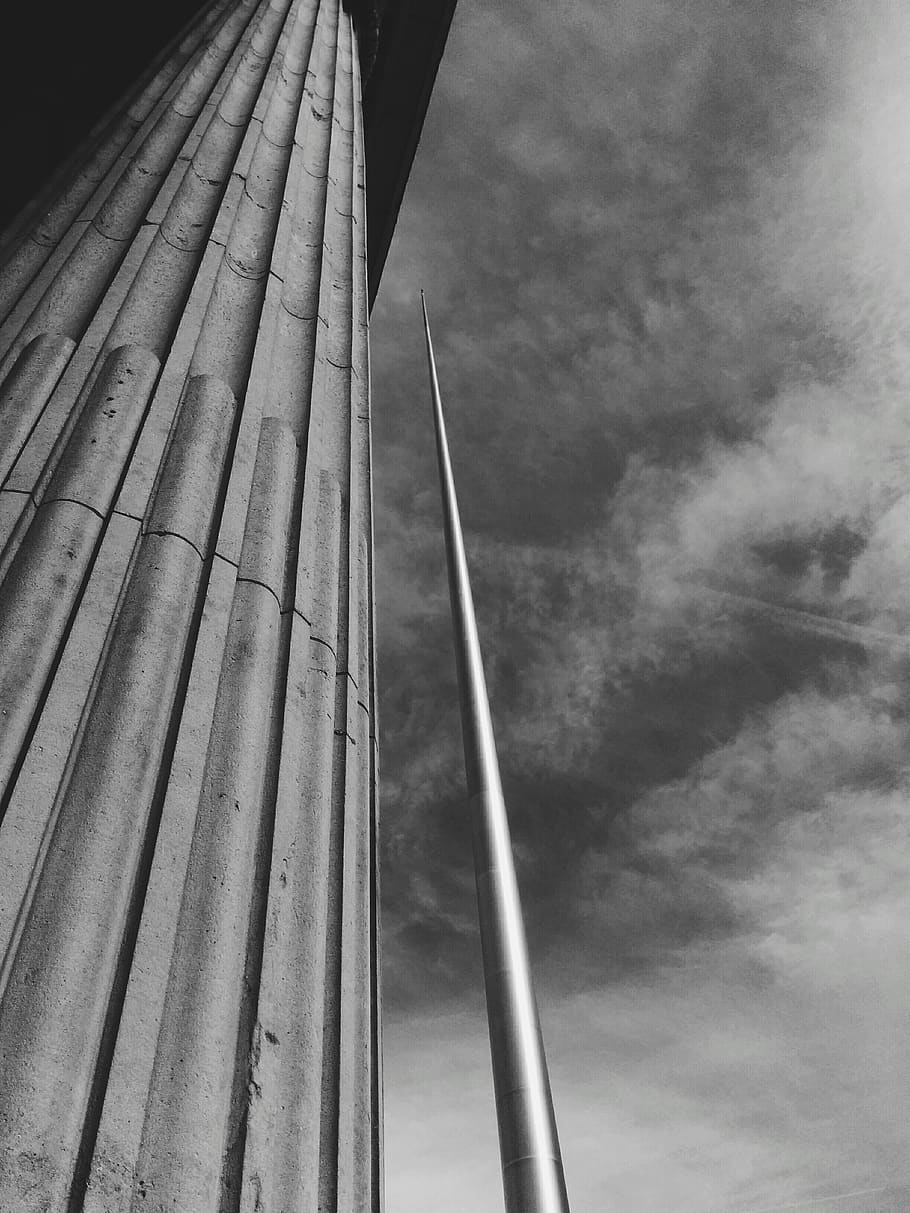 ireland, dublin, the spire, architecture, black and white, pillar