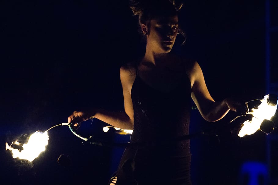 turkey, ölüdeniz, dark, fire, poi, girl, woman, flame, show HD wallpaper