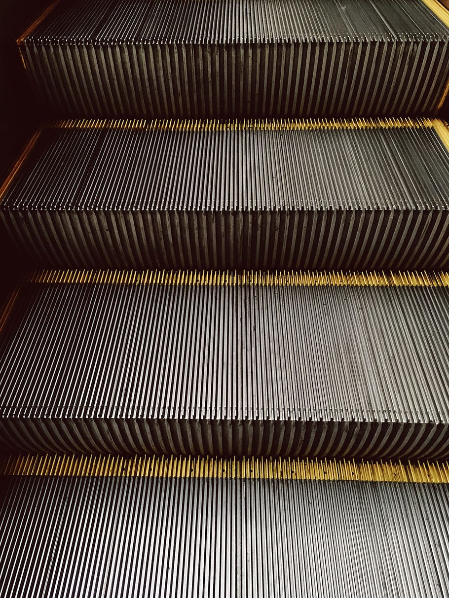 escalator, step, metal, stair, travel, distance, mall, shop HD wallpaper