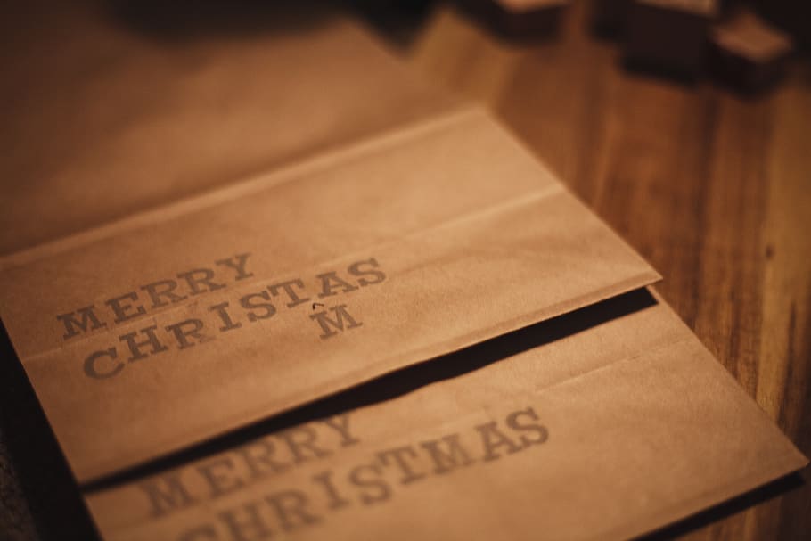 Merry Christmas card, book, envelope, text, mail, postcard, airmail HD wallpaper