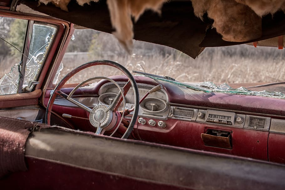 oldtimer, auto, rust, antique, rusted, decay, red, car, motor vehicle HD wallpaper