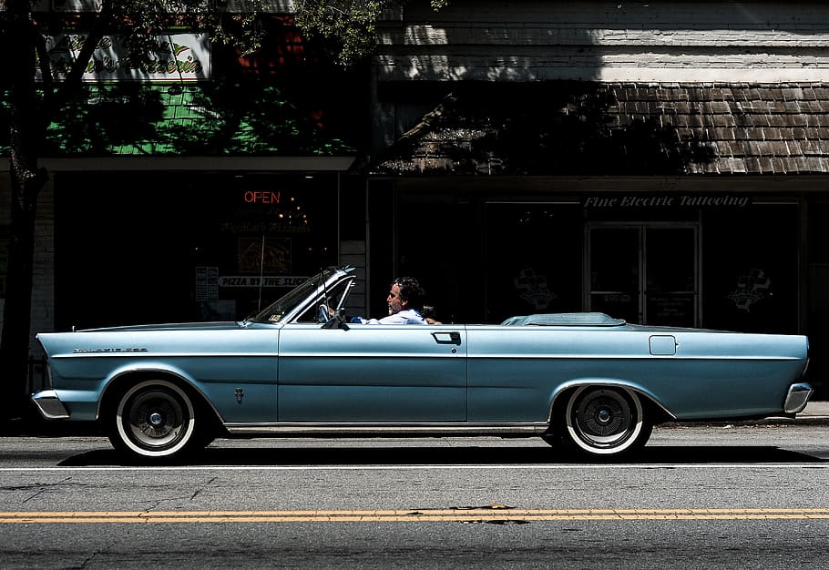 man riding on convertible, transportation, car, automobile, vehicle HD wallpaper