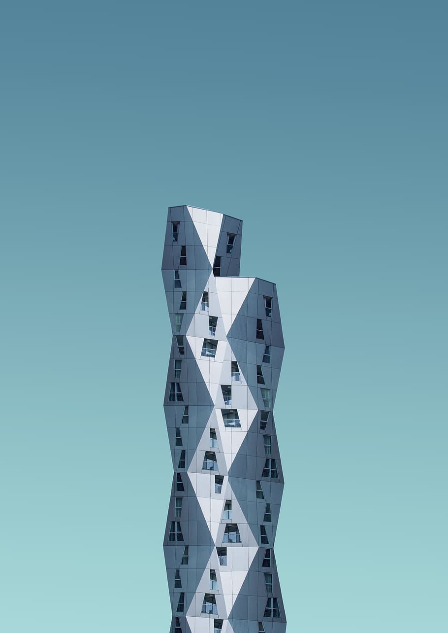architectural photography of gray glass-curtain building, sky HD wallpaper