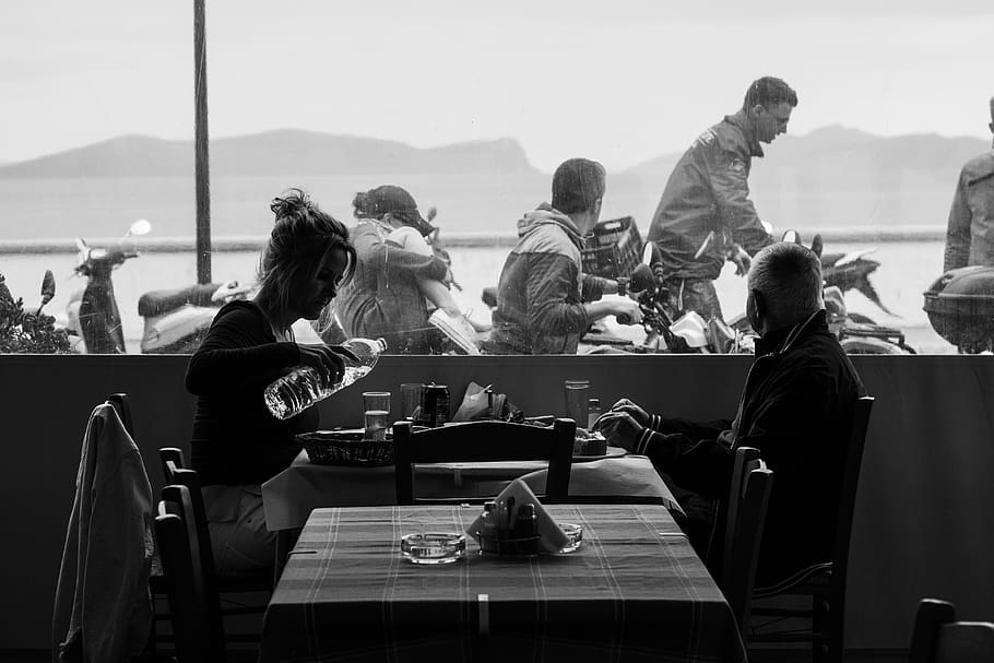 greece, table, group, men, restaurant, food and drink, group of people HD wallpaper