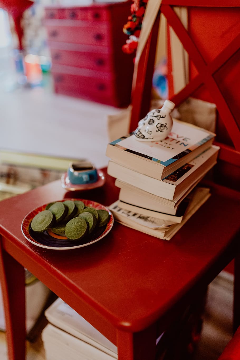 Coffee and Green Tea Cookies, books, red, table, no people, indoors, HD wallpaper