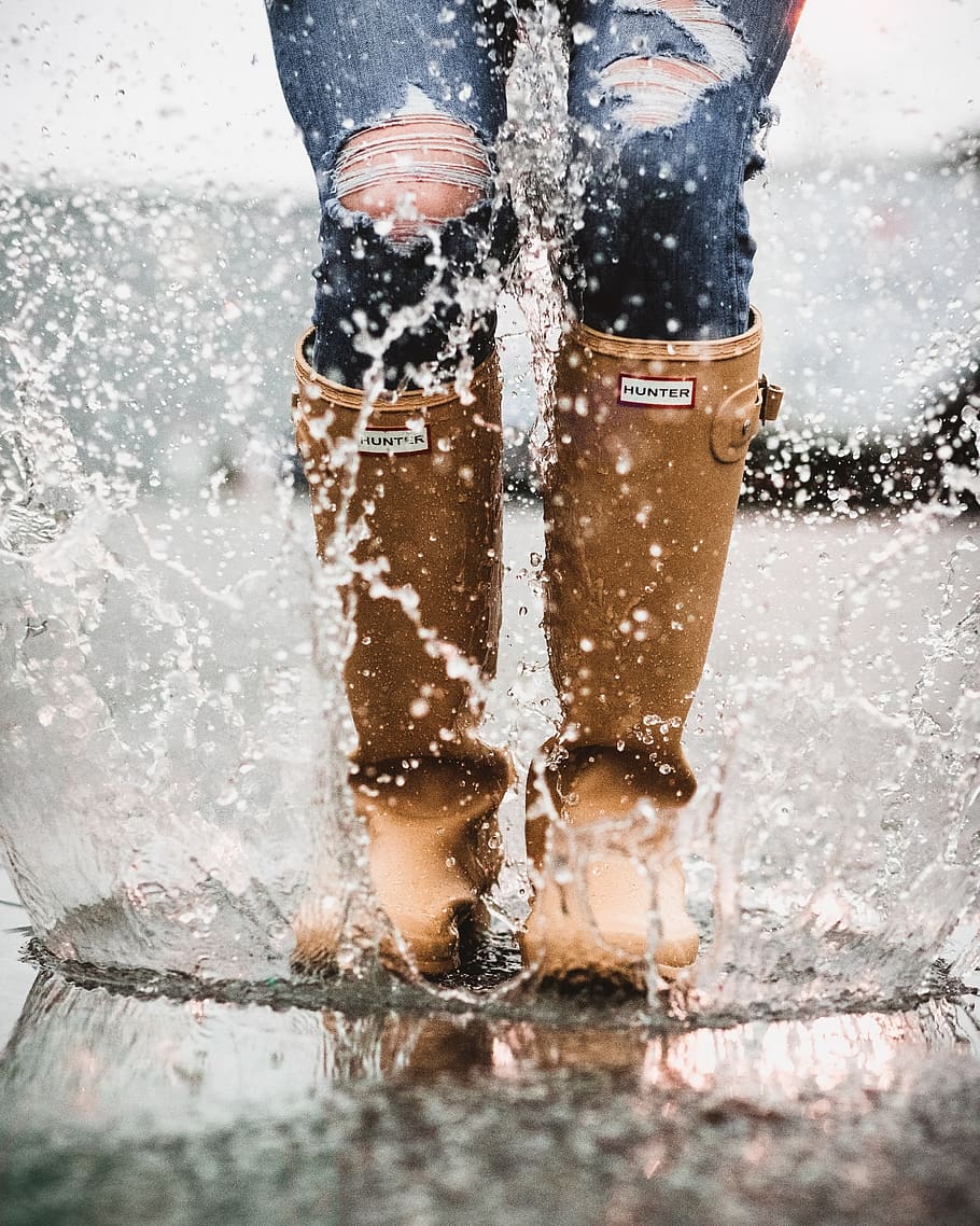 person in brown Hunter rain boots, low section, human leg, one person, HD wallpaper