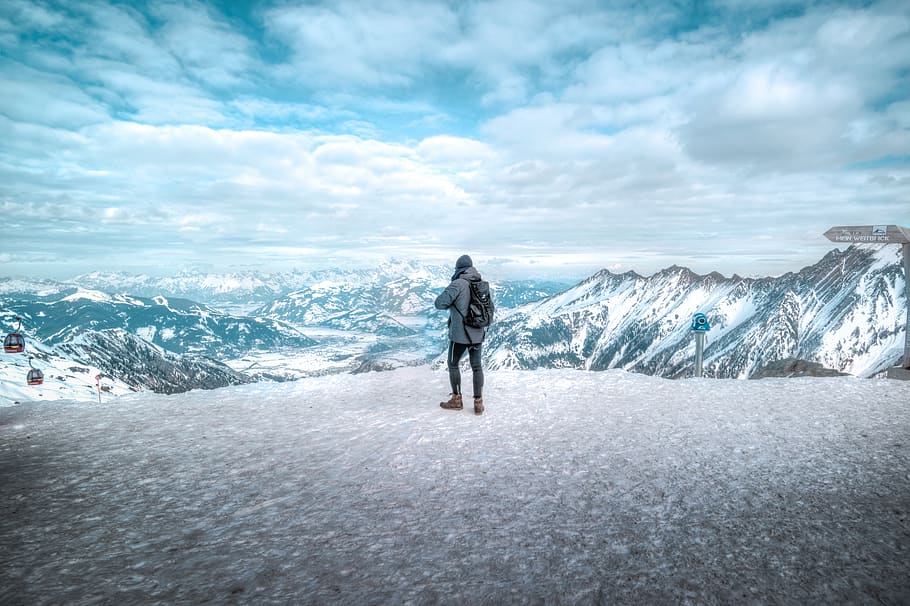 hike, mountain, winter, top, weitblick, kitzsteinhorn, kaprun HD wallpaper