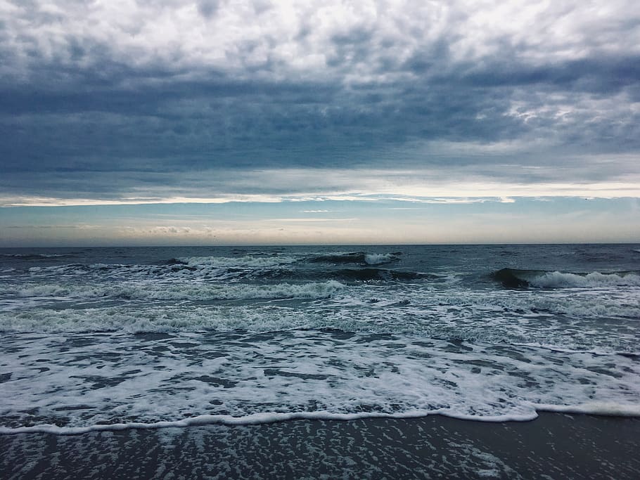 Scenic View of the Beach, clouds, cloudy, dawn, environment, horizon HD wallpaper