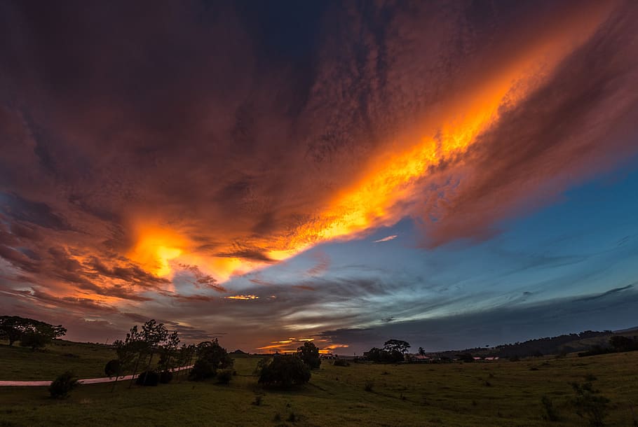 dramatic, beautiful, colorful, sunset, panoramic, fisheye, epic HD wallpaper