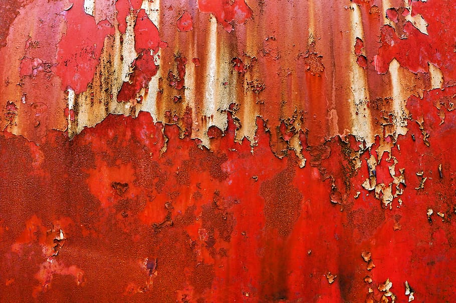 red painted wall, backgrounds, weathered, full frame, metal, damaged HD wallpaper