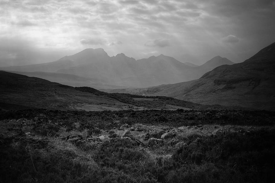 mountain greyscale photography, nature, outdoors, mountain range HD wallpaper
