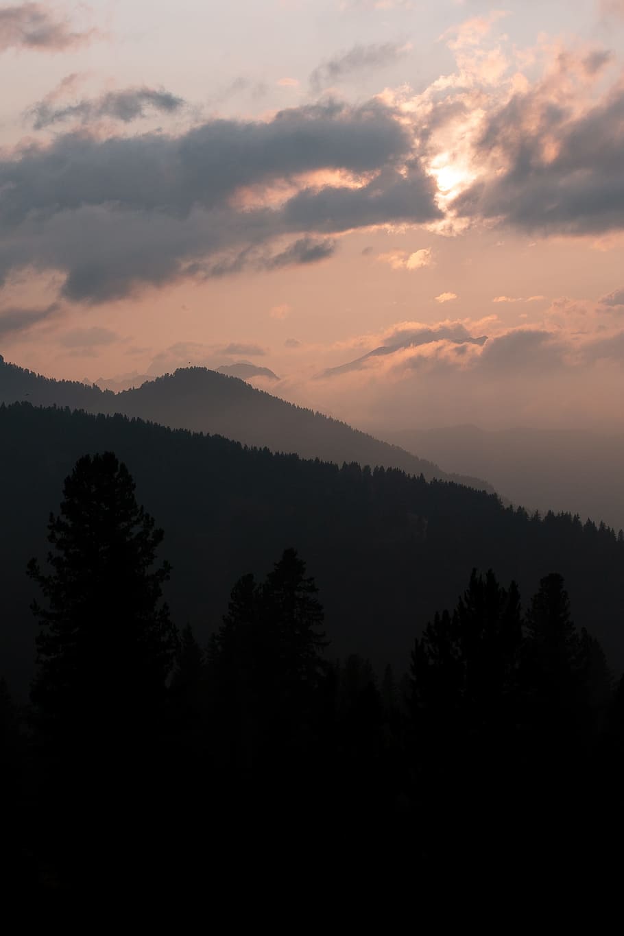 mountain, ridge, cloud, cloudy, nature, sun, summer, forest HD wallpaper