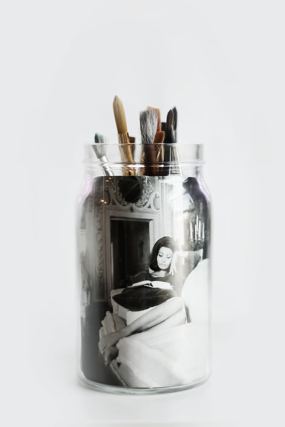 assorted brush on clear glass jar, human, person, painting, book HD wallpaper