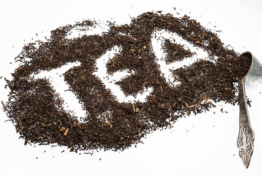 tea, black, broken, leaves, loose, dried, beverage, drink, text HD wallpaper