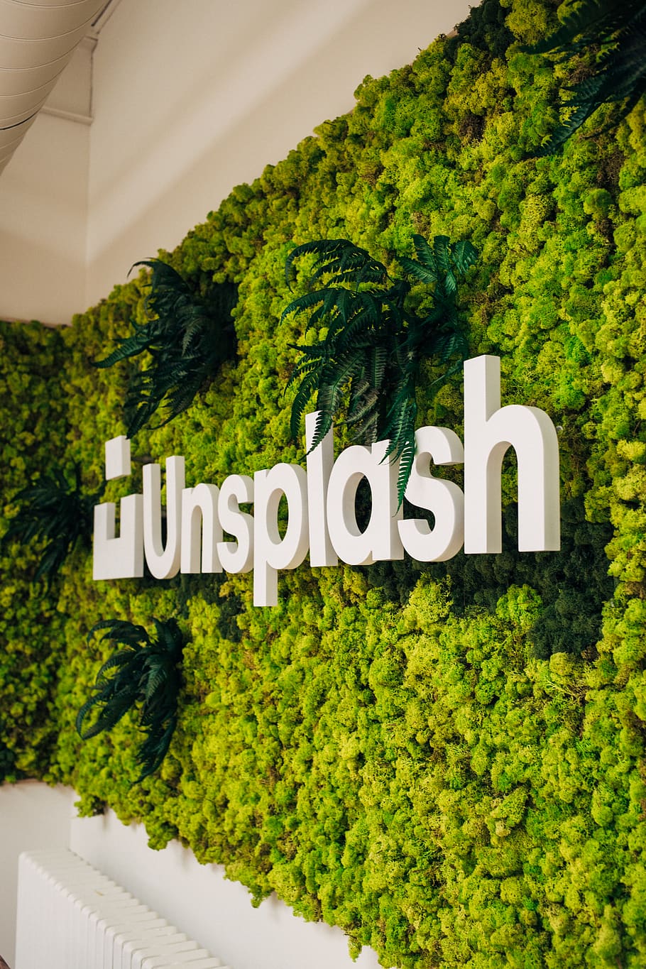 Unsplash logo, green color, text, tree, plant, western script, HD wallpaper