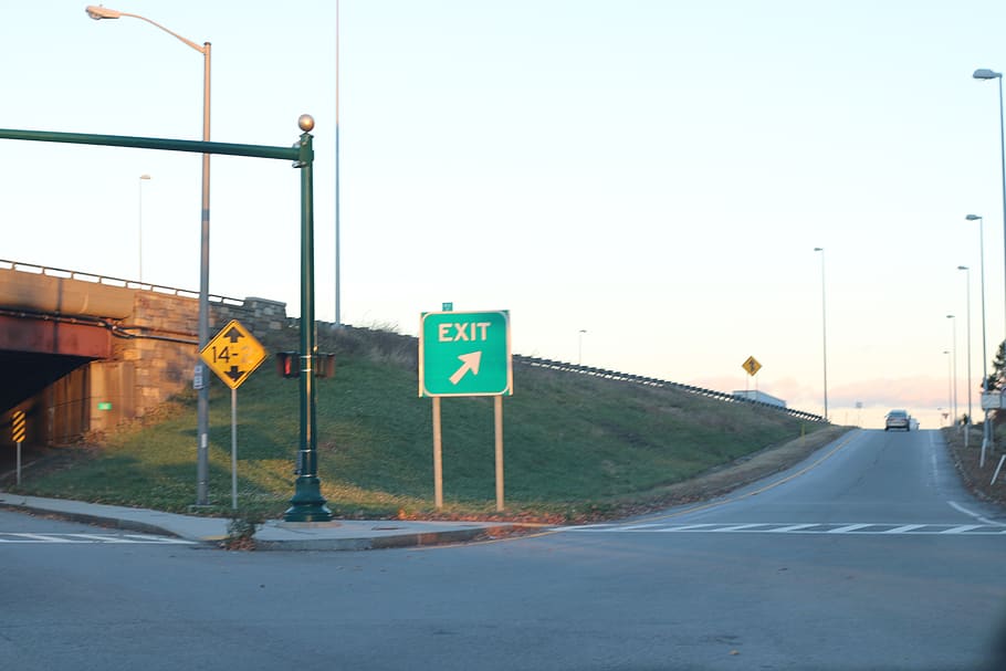 exit, street, sky, road, sign, communication, road sign, transportation HD wallpaper