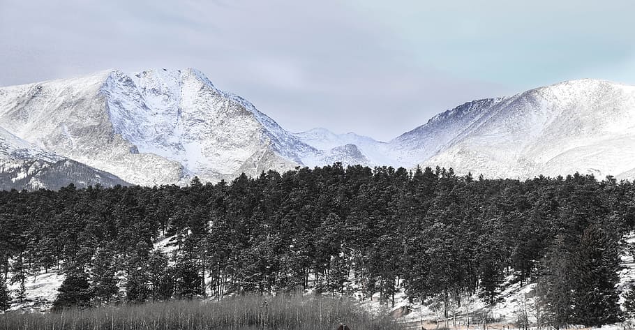 Snow Covered Mountains Under Cloudy Sky, clouds, cold, daytime HD wallpaper