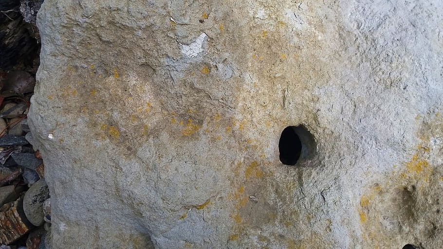 rock, hole, texture, gray, geology, rockform, background, abstract, HD wallpaper