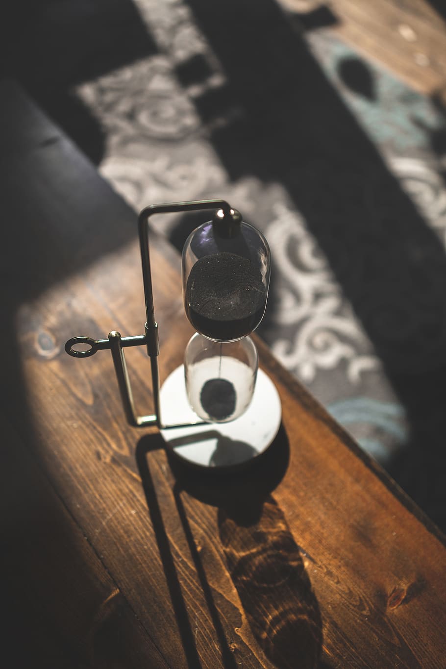 gray hour glass, wood - material, indoors, no people, table, high angle view HD wallpaper