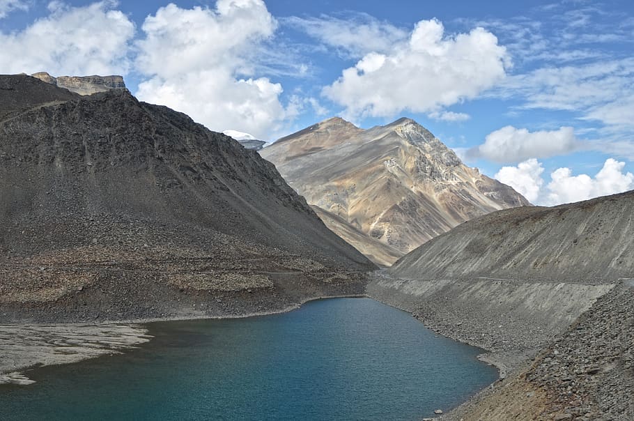 Body of Water Between Mountains, clouds, daylight, daytime, landscape HD wallpaper