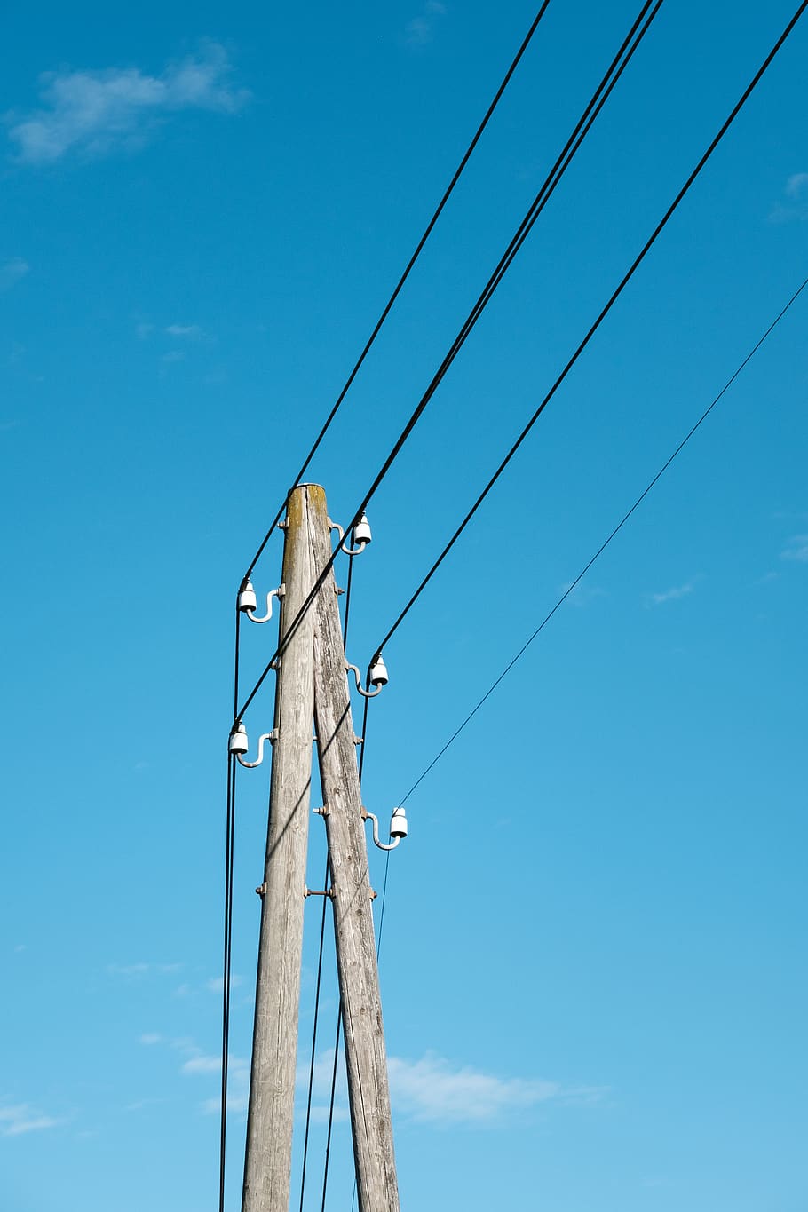 power lines going through tower during daytime, utility pole, HD wallpaper