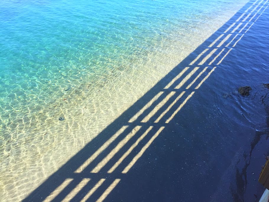 ocean, shadow, reflection, blue, green, stripes, lines, water HD wallpaper