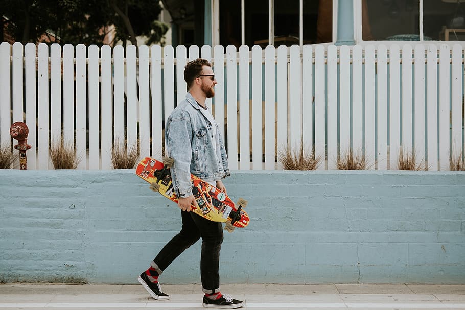 people, man, guy, walking, alone, play, skateboard, sport, wall HD wallpaper