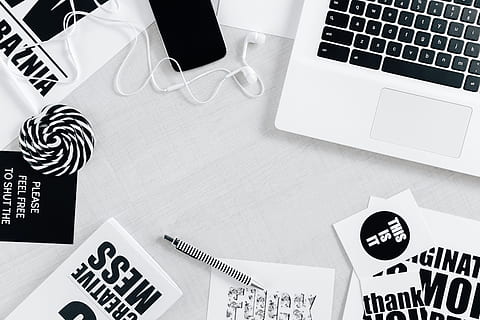 Top view of black and white typography sentences, desk, quotes HD wallpaper